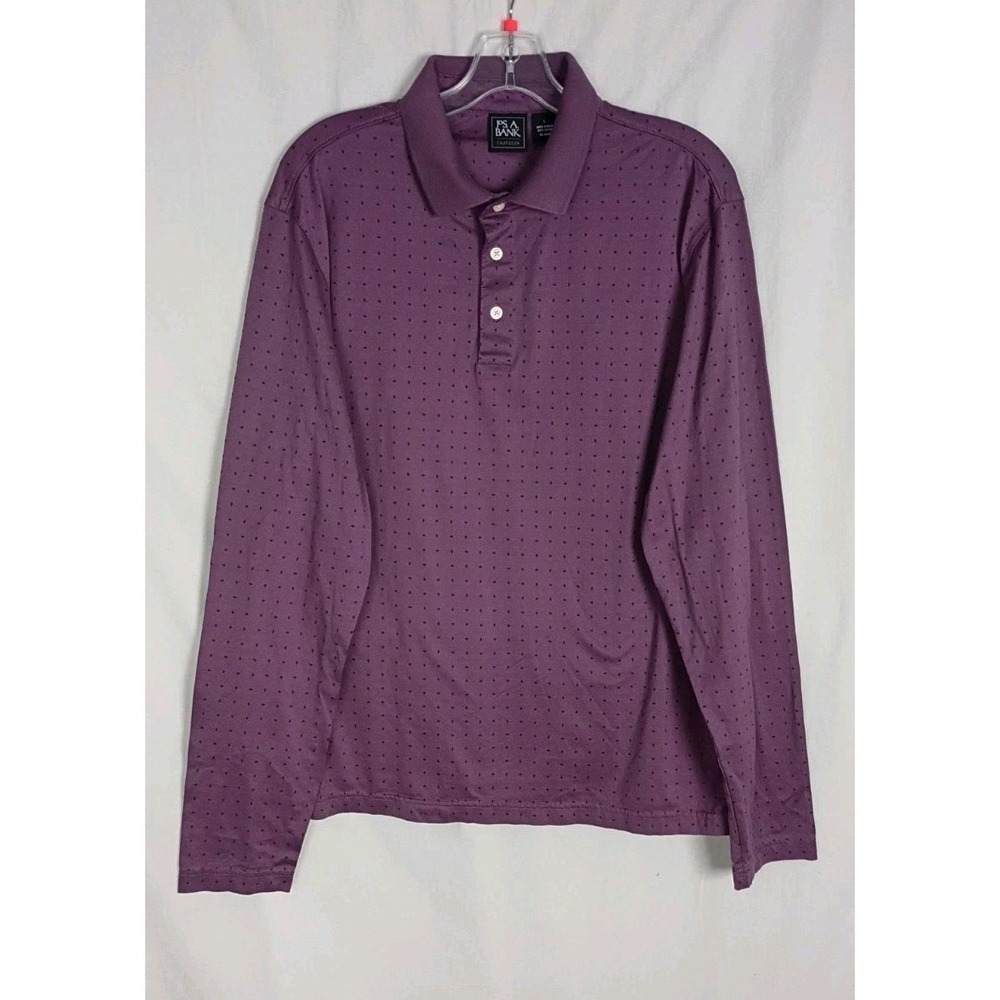 Jos A Bank Men's Traveler Mauve Geometric Long Sleeve Polo Shirt Size Large
